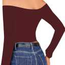 Off The Shoulder Tops for Women Sexy Long Sleeve T Shirts Slim Fitted Tee Going Out Tops Casual 2025 (L)