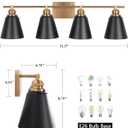 Black and Gold Vanity Light, 4-Light Farmhouse Bathroom Vanity Light Over Mirror with Metal Shade, 30 Inch Modern Bathroom Wall Sconce for Large Bathroom, Bedroom