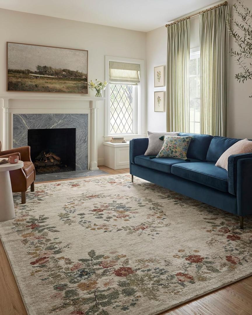 Loloi Rifle Paper Co. Laurel Collection LAU-01 Cream 9'-2" x 12'-2" Area Rug