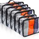 Hillban Pack of 6 Black Large Clear Travel Packing Cube 3 Sizes See Through PVC Organizer for Suitcase Multipurpose Pouch with Handle Vinyl Zippered Storage Bags Luggage Cube Organizer