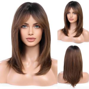 HAIRCUBE Layered Wigs for Women Synthetic Wig (Brown with Dark Roots)