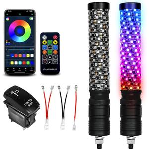 2 Pack 1FT Fat Whip Lights, LED Whip Lights with App & Remote Control, Spiral RGB Chasing Lighted Antenna Whips with Rocker Switch, Music Whip Light for SXS UTV ATV RZRCan-Am X3 Off-Road