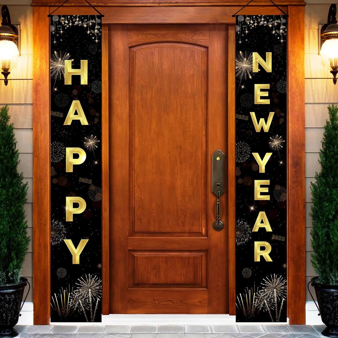 Happy New Years Decorations 2026 - Black and Gold New Year Eve Party Supplies New Years Banner 2026 Party Decor for Adults Kids