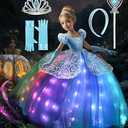 Princess Dress Up Clothes, Syncs with Music, App-Control, RGB LED Light Up Princess Dress for Girls with Accessories, Size 120