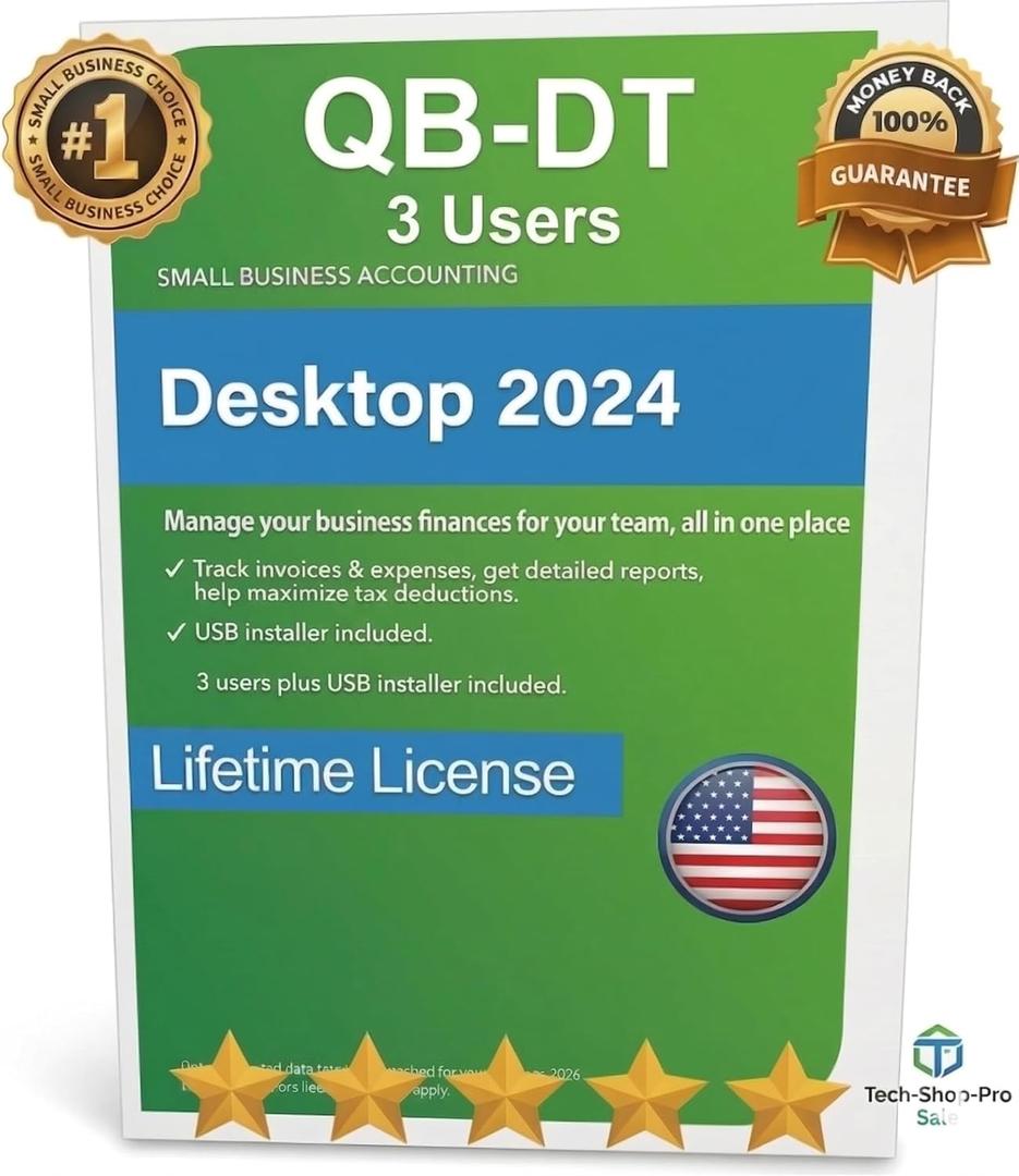 QB-DT Desktop Pro "Plus" 2024 | 3 User's | LIFETIME Version | USB | Amazon Secure Prime Delivery - Only PC, Not for Mac 