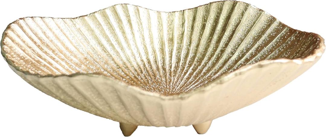 Large Decorative Bowl decor, Scalloped Pedestal Bowls,Modern Home Decor,Ruffle Decor,Stylish Key Bowl for Entry Table,Decorative Fruit Bowl for Kitchen Counter, Golden