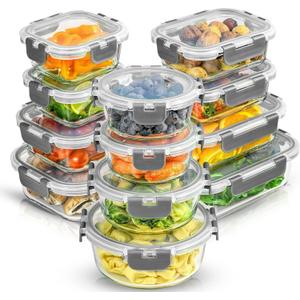 JoyJolt 24pc Borosilicate Glass Storage Containers with Lids | 12 Airtight/Freezer Safe Food Storage Containers for Pantry and Kitchen | Meal Prep Container for Lunch | Glass Tupperware Set, 
2 Pounds