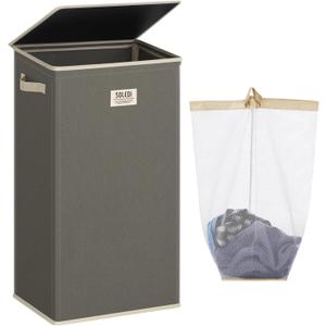 SOLEDI Laundry Hamper with Lid 100L Large & Tall Collapsible Laundry Basket, Clothes Hamper with Bag Removable Easy to Carry, Dirty Hampers for Bedroom, Bathroom, Dorm, College, Cement