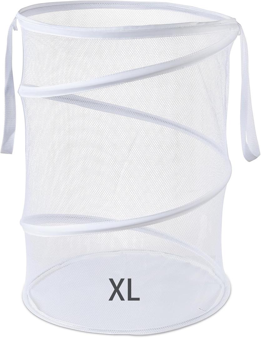 Seiritex Mesh Popup Laundry Hamper 115L Collapsible Laundry Basket Extra Large Capacity Foldable Clothing Storage Basket with Handles No Lid 26 H x 18 W x 18 L (White)