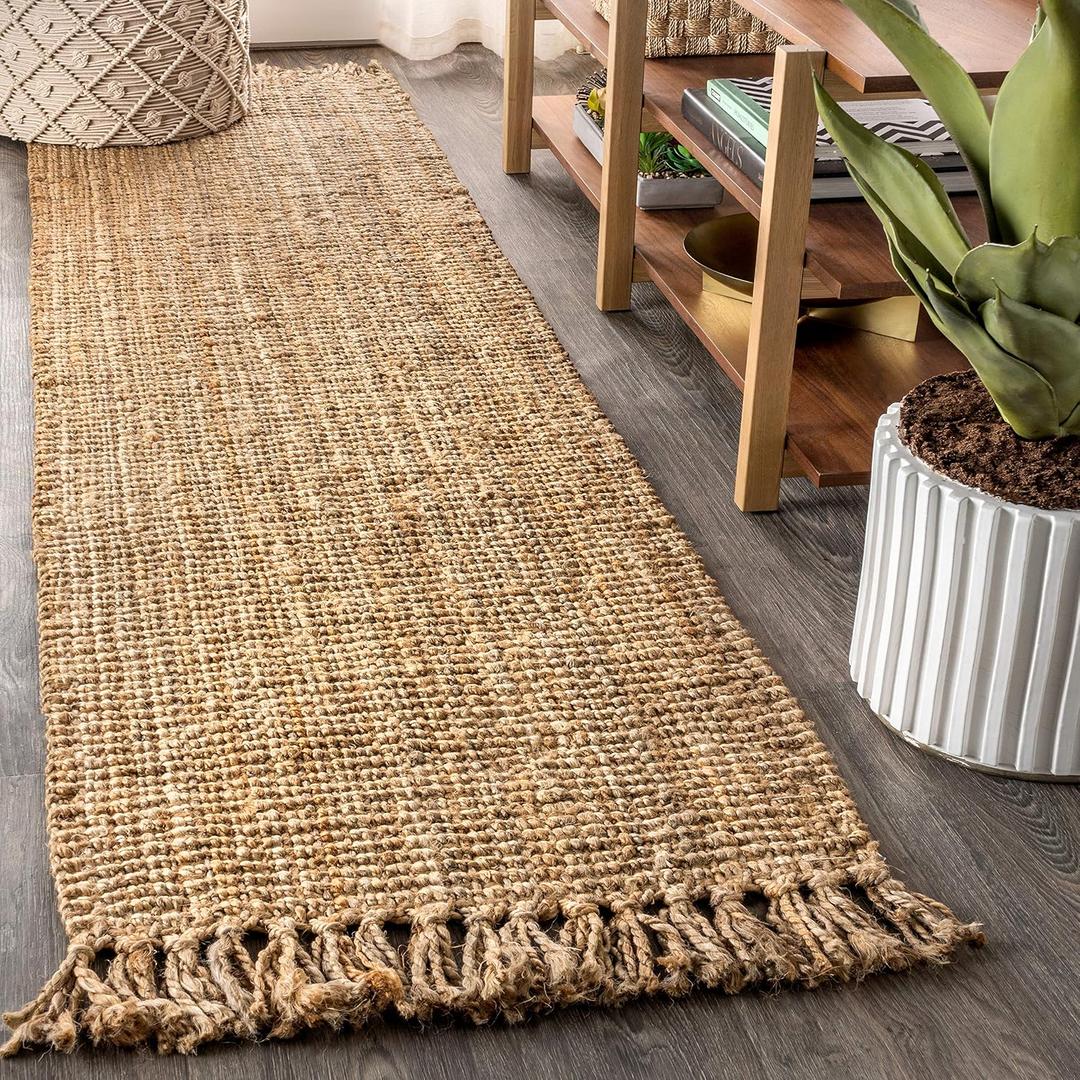 JONATHAN Y Handwoven Jute Fringe Natural Runner Rug, 2x8, Pata, Bohemian, Rustic, Cottage, Easy-Cleaning for Living Room, Bedroom, Kitchen, Non-Shedding (NRF103A-2)