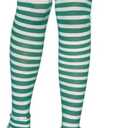 Womens Stripe Thigh Highs with Strawberry Pink Ribbon AccentsGreen