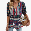 KAYWIDE Women's Casual Boho V Neck Top Loose Floral Printed Long Sleeve Beach Shirts Blouses XL