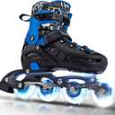 Inline Skates for Kids and Adult, Adjustable Fun Illuminating Skates for Girls, Boys, Women and Men Outdoor and Indoor, Beginners (Large-Youth & Adult, blue)