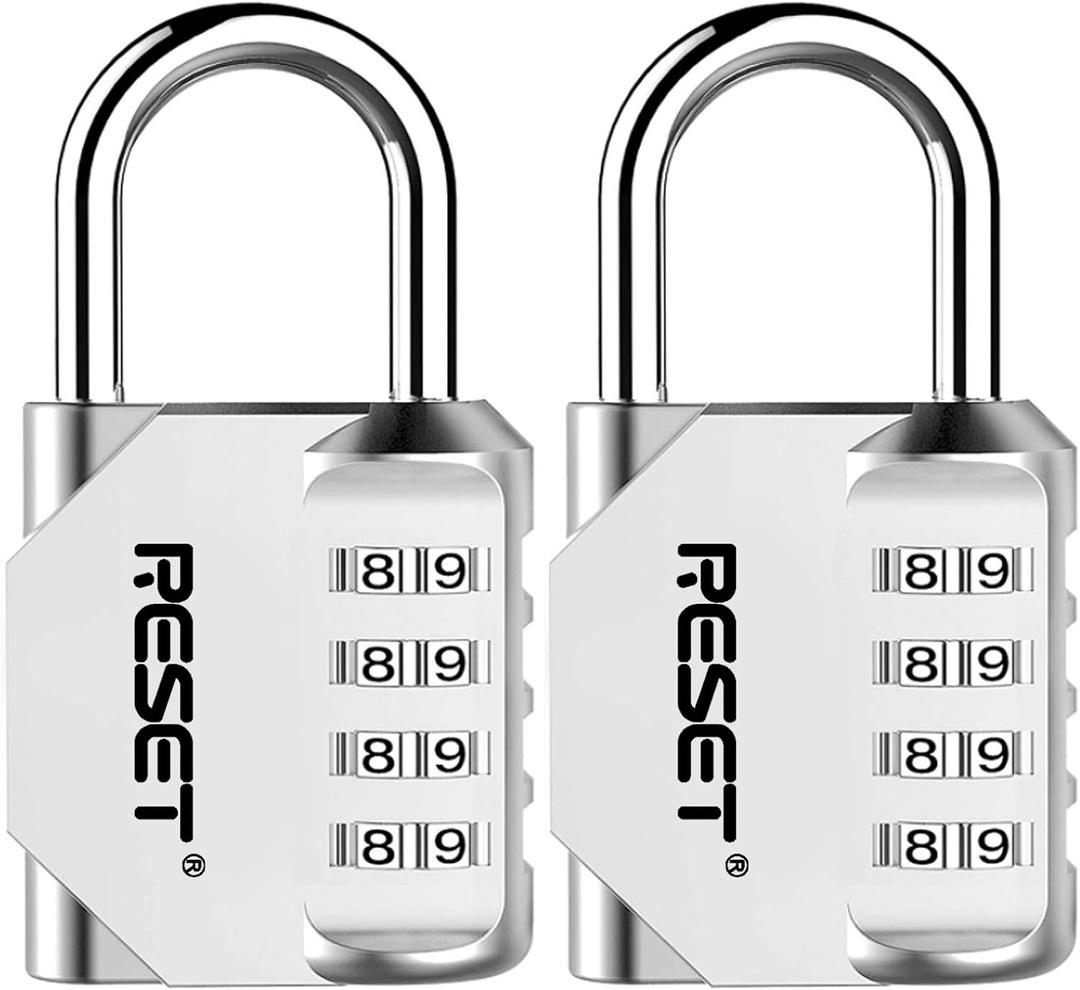 RESET-060 2 Pack 4 Digit Combination Lock Outdoor Padlock for School Gym Sports Locker Fence Toolbox Gate Suitcase Hasp Sliver