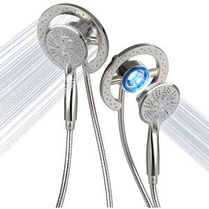 PRIMSOPH Shower Head Handheld Spray Combo 10 Mode Spray Settings Magnetic 2-in-1 High Pressure Dual Showerhead Auto-Switch Round Combination, Brushed Nickel