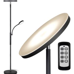 Dimunt Floor Lamp LED Floor Lamps for Living Room Bright Lighting, 27W/2000LM Main Light and 7W/350LM Side Reading Lamp, Adjustable 3 Colors Tall Lamp with Remote & Touch Control