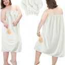 Xtinmee 2 Sets Womens Wrap Towel with Hair Towel Bath Towel Wrap Shower Dress Towel Spa Wraps for Women's Bathrobe (White, Plus Size)