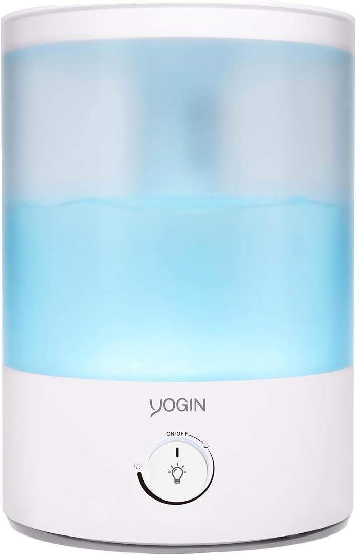 YOGIN Humidifiers for Bedroom Large room,Top fill 2.5L Ultrasonic cool mist Humidifiers for Baby Nursery and Plants,Up to 24 Hours, 24db Quiet,Night Light, Auto Shut Off, Easy Clean Humidifier (Premium version - Knob with light)