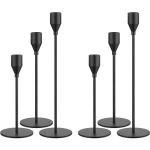 Black Taper Candle Holders Set of 6, Metal Candlestick Holders for Table or Mantel Decor Centerpiece, Candle Stick Holder Decor for Wedding, Dinning, Party or Anniversary
