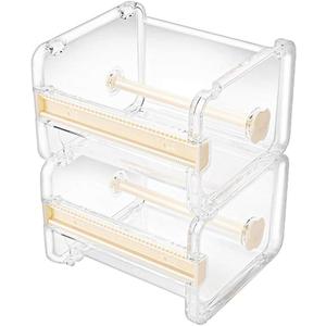 Molshine 2 Pack Transparent Desktop Multi Washi Masking Tape Storage Dispenser,Tape Cutter,Tape Roll Holder (Not Include Masking Tape) (Beige)