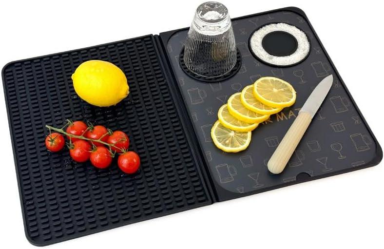 Bar Mats, Drying Mat Home Bar Accessories - Multi-Purpose Foldable Cocktail Mat - 18.11 * 11.8 inches (Black) for Bar, Outdoor Camping, Home Bar Mats