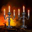 JOYIN 2 Pcs Skull Candelabra Halloween Decorations Indoor LED Lights Flameless Candles Holder, Scary Haunted House Mansion Decor for Table Home Party