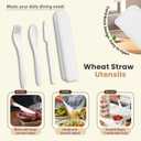 Homienly Reusable Wheat Straw Cutlery with Case, 6 Sets Wheat Straw Portable Knife Fork Spoons Tableware, Unbreakable Ttavel Utensils with Case, Lunch Utensils Set for Work, Picnic(White)