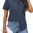 siliteelon Chiffon Button Down Shirts for Women Short Sleeve Dress Shirts for Women Casual Button Up Shirt Tops Blouses (X-Small, Dark Gray)