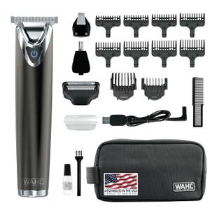 WAHL USA Stainless Steel Lithium Ion 2.0+ Slate Beard Trimmer for Men - Electric Shaver, Nose Ear Trimmer, Rechargeable All in One Men's Grooming Kit - Model 9864