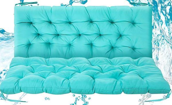 Barydat 2 Pcs 59 x 19.6 Inch Waterproof Bench Cushions for Outdoor Furniture Thicken Patio Swing Cushions 2/3 Seater Couch Cushion Backrest Replacement with Ties for Garden Porch Lounger, Turquoise