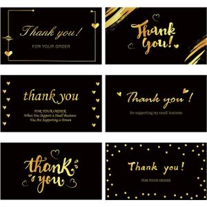 Thank You for Supporting My Small Business Cards, 6 Elegant Gold Foil Design Thank You for Your Order Appreciation Cards for Small Business Boutique Supplies（Black）