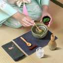 Matcha Whisk Set,10pcs Green Matcha Set for Ceremony,Matcha Whiskey and Rack,Ceramic Bowl,Spoon,Rack,Tea Sieve,Measuring Cup,Tea Scoop,Tea Towels and Mat,Tea Making Tools Gift for Matcha Lovers