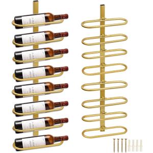 Wine Rack Wall Mounted for 8 Wine Bottles, Metal Wall Hanging Wine Holder Storage, Wine Organizer Shelf for Kitchen Dining Room Bar (Golden)