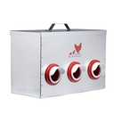RentACoop Metal 65lb 6-Port Feeder - Includes Lid, Ports, Rain Hoods, and Feed Diverters - Suitable for 12 Week Old Chickens/Older and Adult Chickens/Poultry