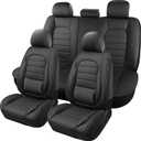 Car Seat Covers Full Set, 5Pcs Universal Leather Seat Covers for Cars, Waterproof Front and Rear Seat Covers Breathable Automotive Vehicle Seat Cover for Most Trucks, SUVs, Sedans, Black