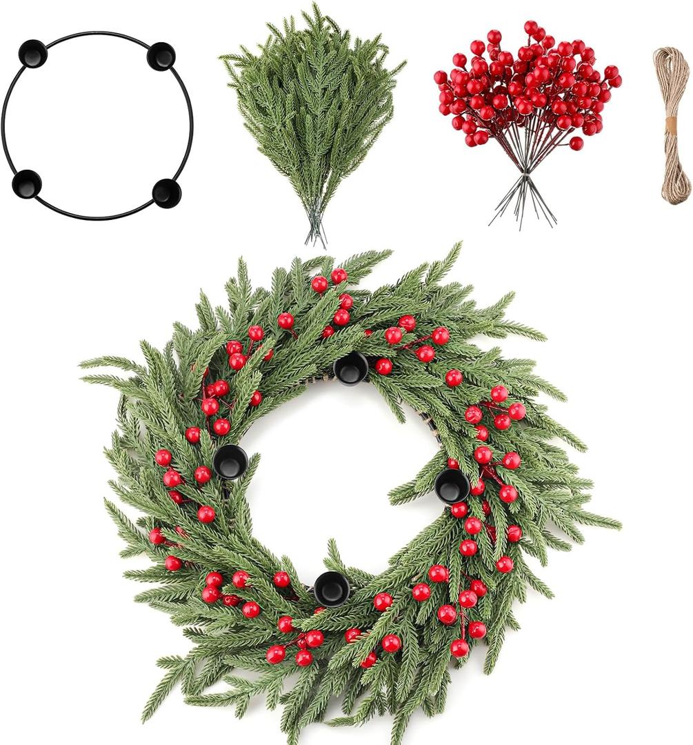 Christmas Advent Wreath Ring DIY Advent Candle Holder Traditional Catholic Christmas Decoration Set for Church Table Centerpiece Holiday Decorations Gift (Norfolk Pine)