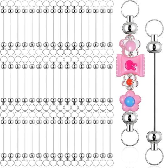 Ckhoid 100PCS Blank Beadable Keychain Bars, Metal Beaded Keychain DIY Bead Pendant Key Chain Making Kit, Bauble Bar Bead Kit Creative Cute Crafts Jewelry Charms Supplies