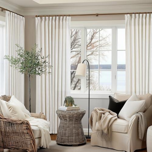 Extra Wide 60 Inch Width Pinch Pleated Curtains 90 Inch Length for Living Room Thick Linen Boho Curtain Memory Shape Light Filtering Privacy for Bedroom Large Windows Hooks Rings Cream 1 Panel 60x90