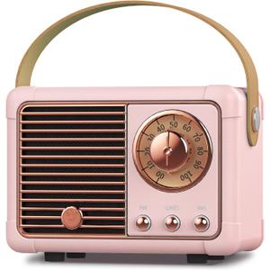 PRUNUS J-999 Retro Bluetooth Speaker, Vintage Decor, Mini Wireless Bluetooth Speaker, Cute Old Fashion Style Support USB/ TF Card/ AUX for Kitchen Desk Bedroom Office Party Outdoor(Pink)