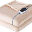 Sealy Electric Blanket Heated Throw, Soft Flannel Heated Blanket with 6 Heating Settings & 2-10 Hours Auto Shut Off, Fast Heating & Machine Washable, 50x60 Inch, Beige