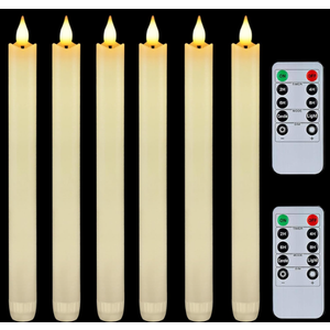 Homemory 6 Pcs Wax Flameless Taper Candles with Remote Timer and Dimmer, LED Candle Sticks with Flickering Light, Ivory Battery Operated Window Candles, 9.6 Inches for Wedding Home Indoor Decoration
