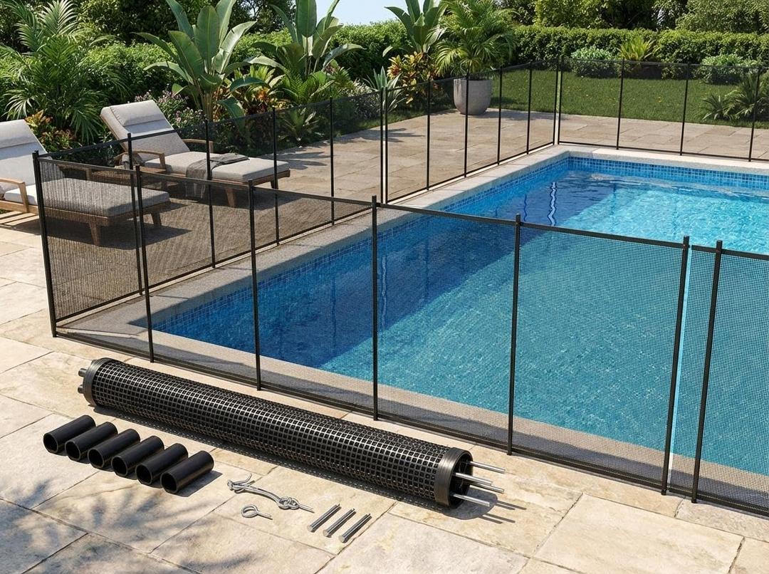 Pool Fence, 4 x 12 ft Pool Fences for Inground Pool, Emovable Pool Safety Fence, Mesh Pool Safety Fence with Stainless Steel Feet Protects Kids and Pets