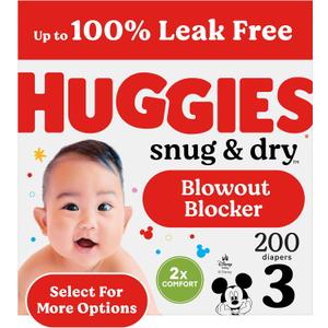 Huggies Size 3 Diapers, Snug & Dry Baby Diapers, Size 3 (16-28 lbs), 200 Count (4 Packs of 50)
