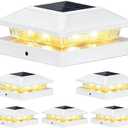Brightever 4x4 3.5x3.5 Solar Post Cap Lights Outdoor 6-Pack, Solar Fence Post Lights Fit Vinyl/Wood Posts, 2 Modes(Warm/Cool White), Solar Powered Waterproof Deck Post Lights for Patio Porch, White