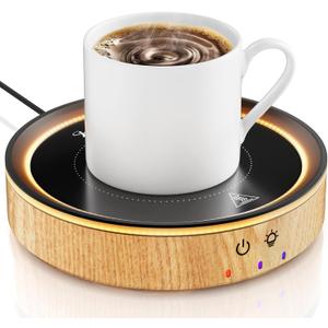 36W Mug Warmer, 3 Temperature Settings, Auto Shut Off (2-12H), Max 176F, Wood Grain Design with Ambient Light,Ideal Gift for Home & Office (Wood Grain)