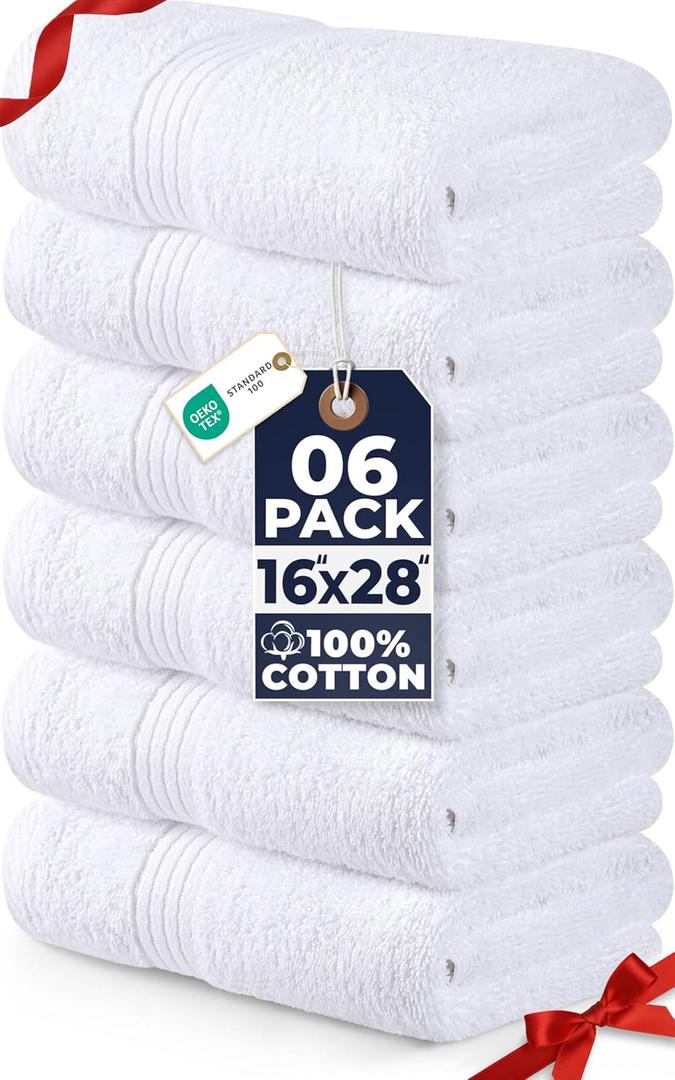 Utopia Towels 6 Piece Premium Hand Towels Set, 16 by 28 inches, 100% Ring Spun Cotton, Lightweight and Highly Absorbent Towels for Bathroom, Travel, Camp, Hotel, and Spa, White