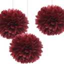 12" Burgundy Tissue Pom Poms DIY Hanging Paper Flower Balls for Bridal Shower Birthday Party Wedding Backdrop Dessert Table Decoration Supplies, Pack of 12