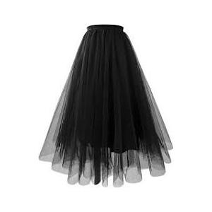 Kingfancy Women's Winter Skirts 2 Layered Tulle Tiered Long Skirts Elastic Waist A-Line Midi Skirts Black XL
