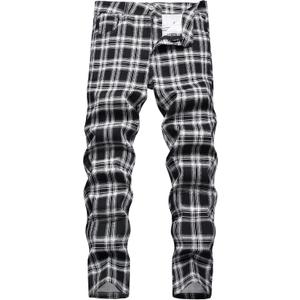 LZNEV Men's Slim Stretch Jeans Ripped Straight Fashion Jeans for Men Vintage Washed Denim Pants (G102 Black - 30)