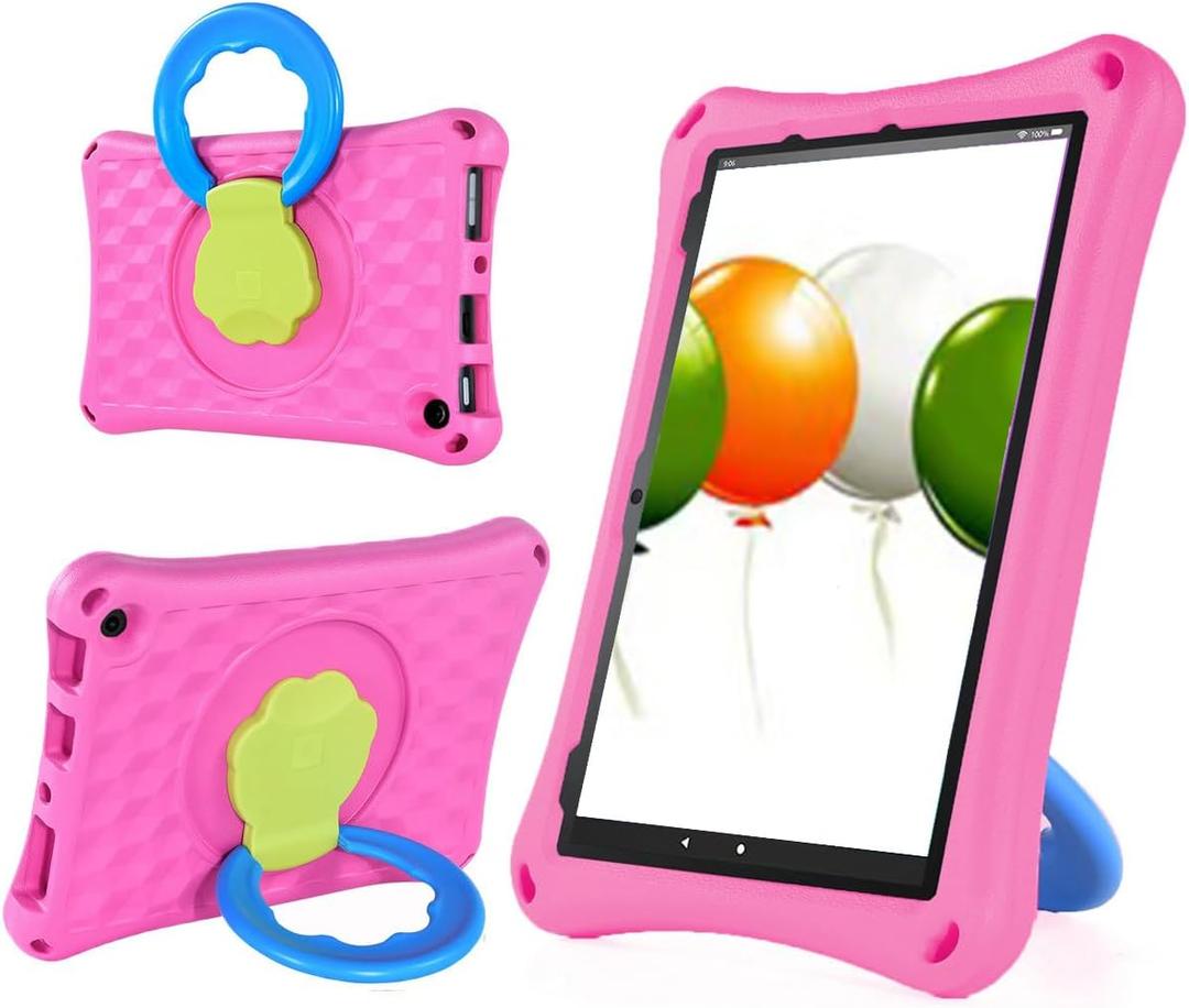 All-New I0 Tablet Case for Kids(2023 Release, 13th Generation),Incompatible with iPad Samsung,Light Weight Shock Proof Handle Friendly 360 Rotating Grip Stand Kid-Proof Case (Pink)